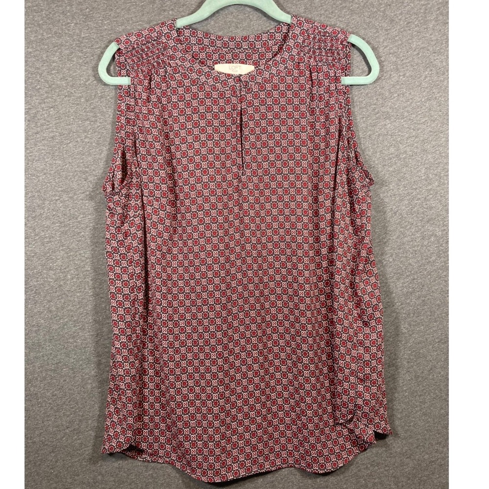 LOFT Plus Womensā Red Navy Blue Geometric Floral Split Neck Sleeveless Blouse 16